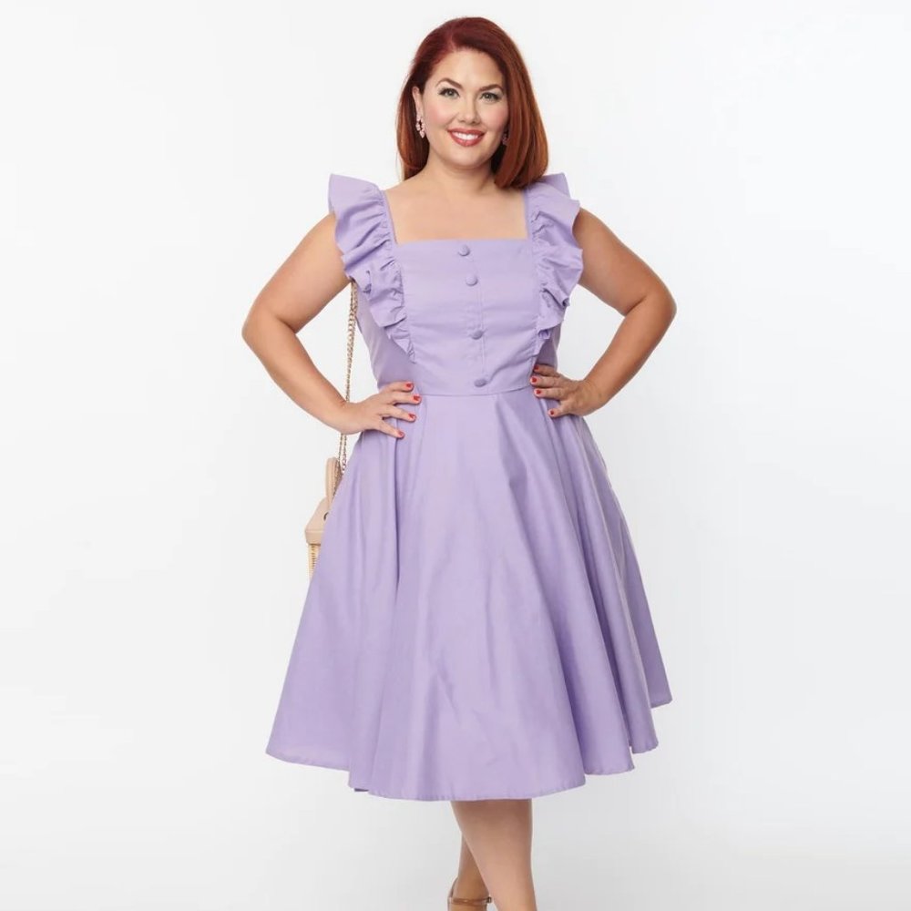 NEW Unique Vintage Light Purple Ruffle Button Housewife Dress 2XL Plus Size NWT